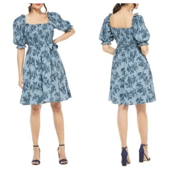 Gal meets Glam bluefox retro smocked floral dress - Picture 3 of 11